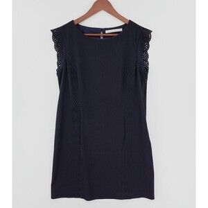 Susana Monaco Dress Womens 8 Blue Shift Laser Cut-Out Trim Lined Versatile‎